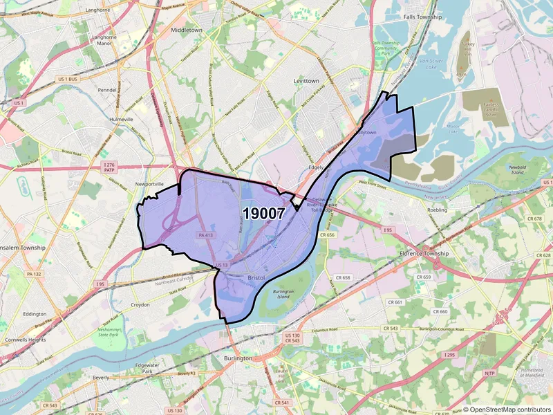Map of ZIP Code 19007 — Bristol, PA