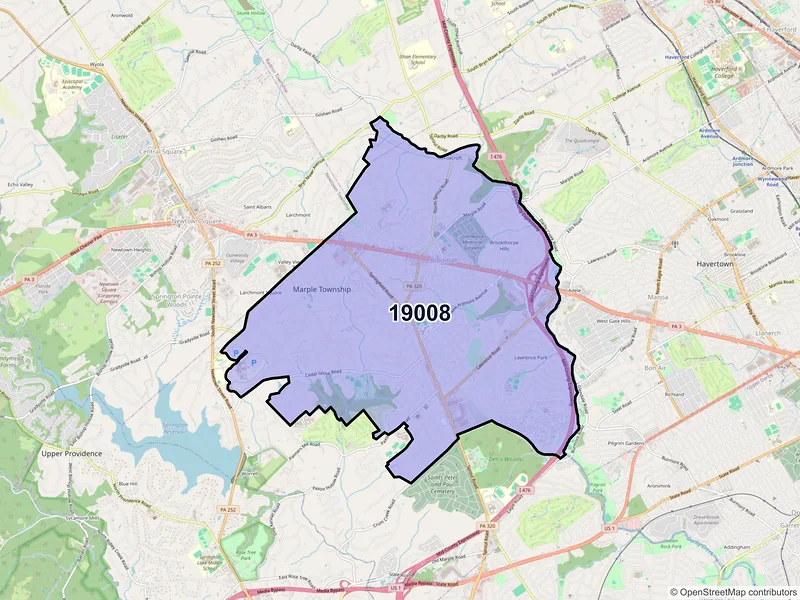 Map of Broomall, Pennsylvania and ZIP codes