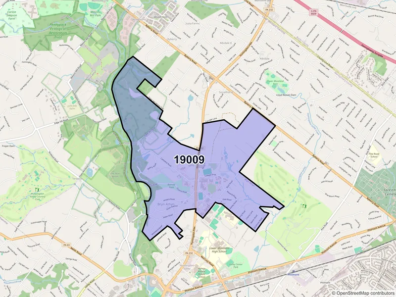 Map of Bryn Athyn, Pennsylvania and ZIP codes