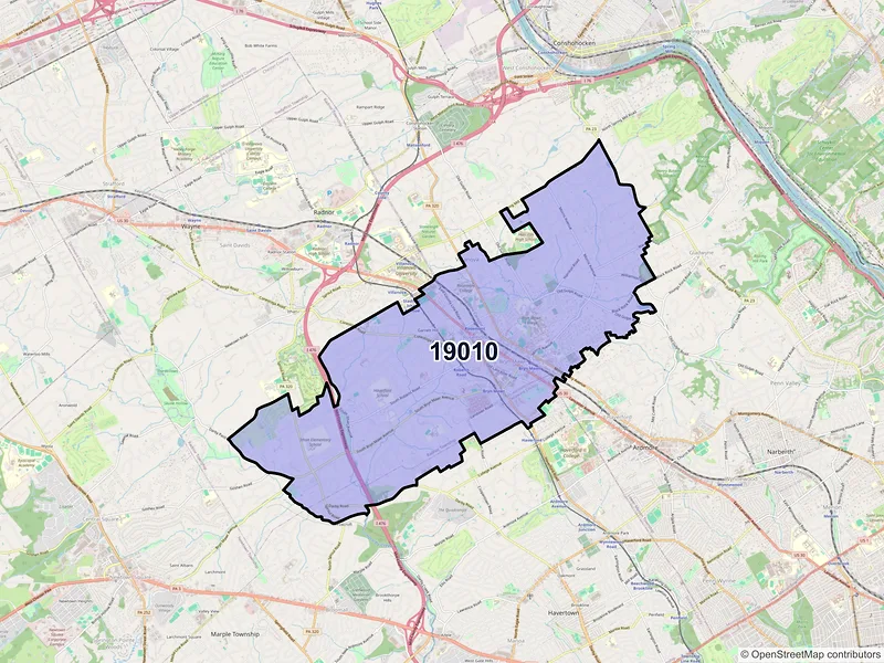 Map of ZIP Code 19010 — Bryn Mawr, PA