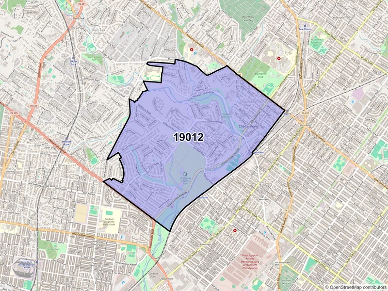 Map of ZIP Code 19012 — Cheltenham, PA