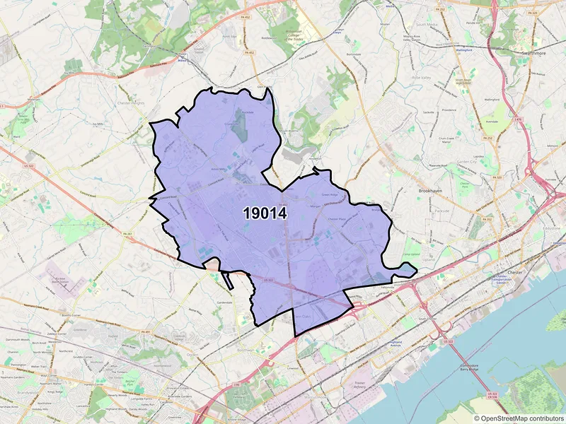 Map of ZIP Code 19014 — Aston, PA