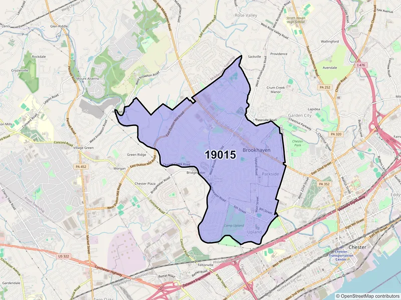 Map of ZIP Code 19015 — Brookhaven, PA