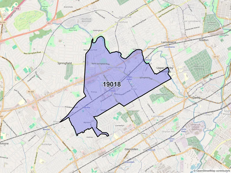 Map of Clifton Heights, Pennsylvania and ZIP codes