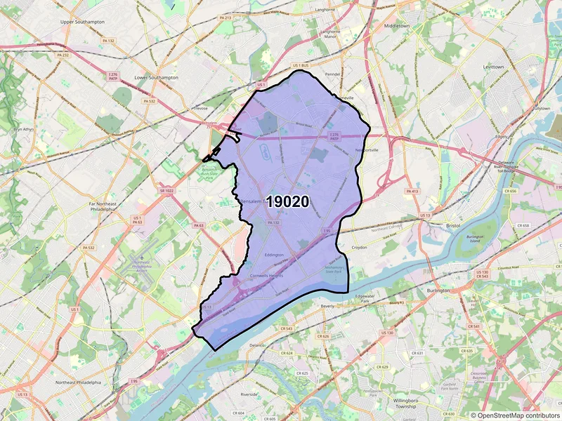Map of ZIP Code 19020 — Bensalem, PA
