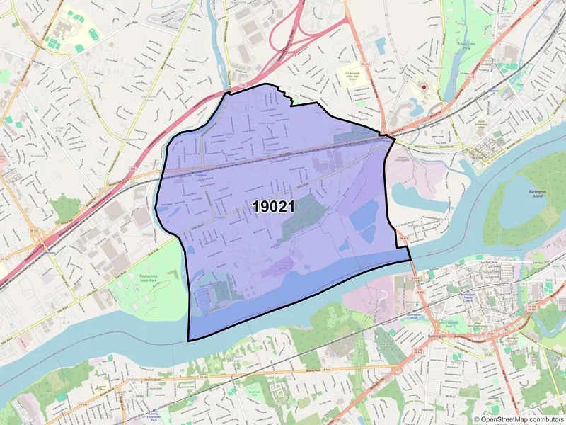 Map of ZIP Code 19021 — Croydon, PA
