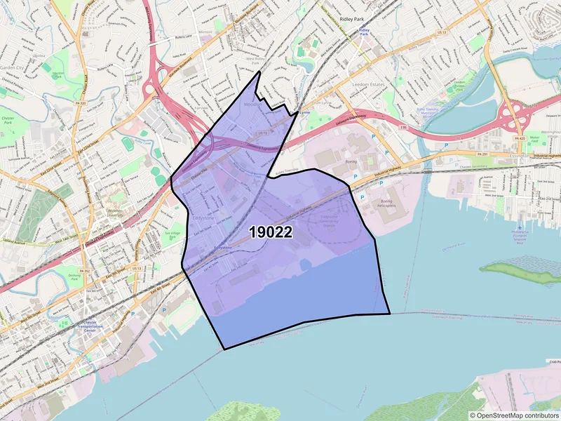 Map of Crum Lynne, Pennsylvania and ZIP codes