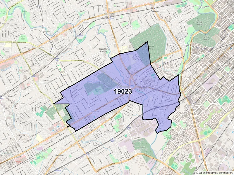 Map of Darby, Pennsylvania and ZIP codes