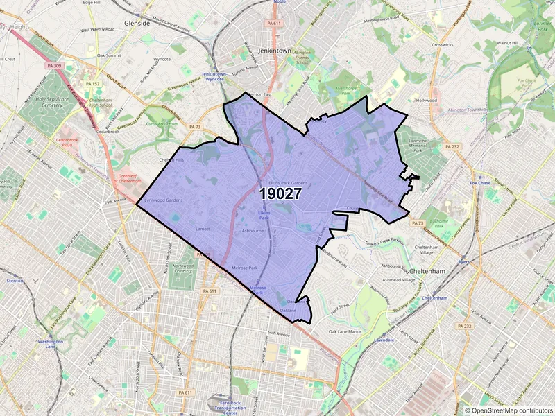 Map of ZIP Code 19027 — Elkins Park, PA