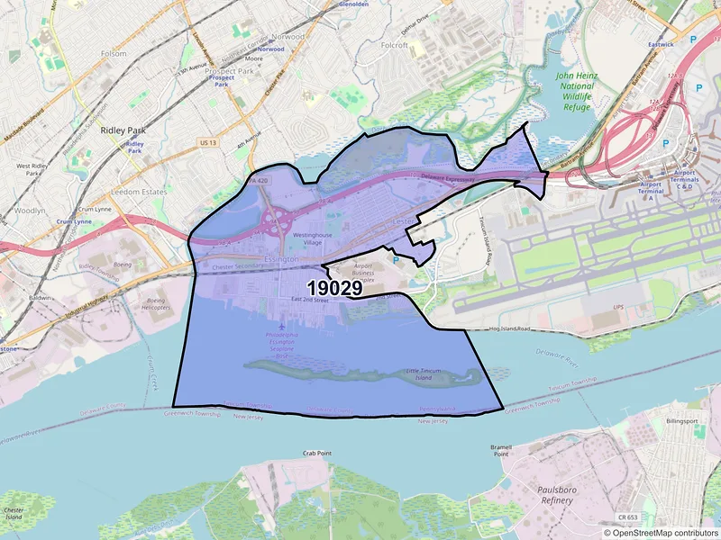 Map of ZIP Code 19029 — Essington, PA