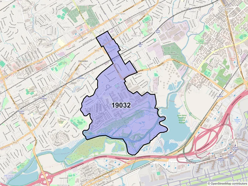 Map of Folcroft, Pennsylvania and ZIP codes