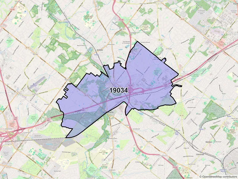 Map of ZIP Code 19034 — Fort Washington, PA