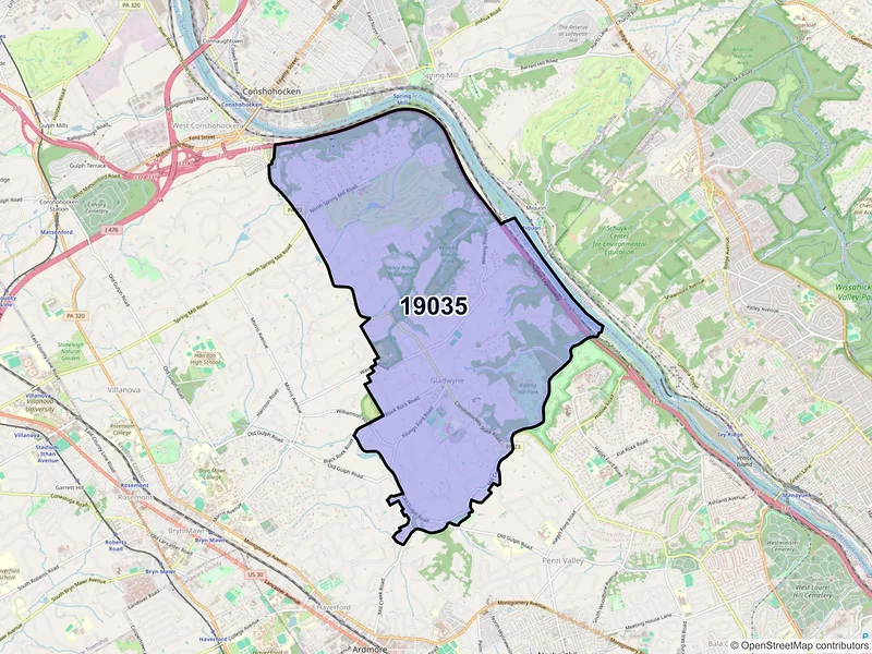 Map of ZIP Code 19035 — Gladwyne, PA