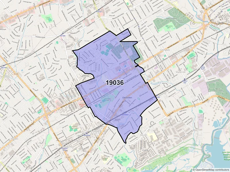 Map of ZIP Code 19036 — Glenolden, PA