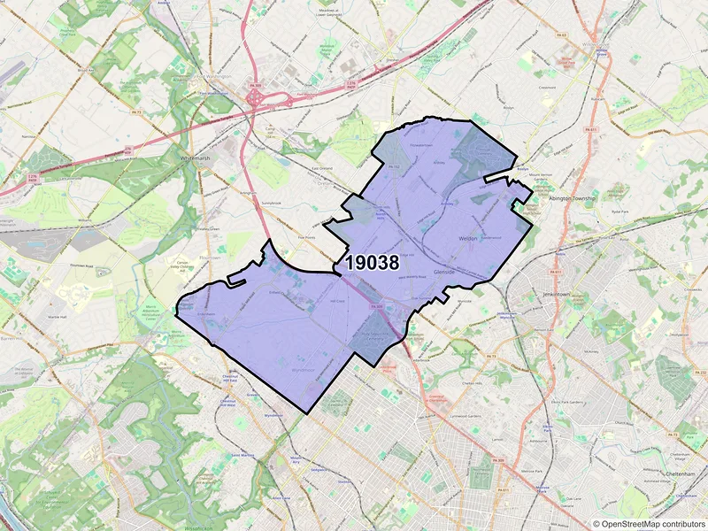 Map of ZIP Code 19038 — Glenside, PA
