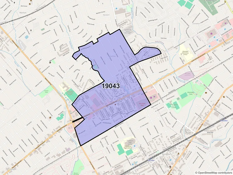 Map of ZIP Code 19043 — Holmes, PA