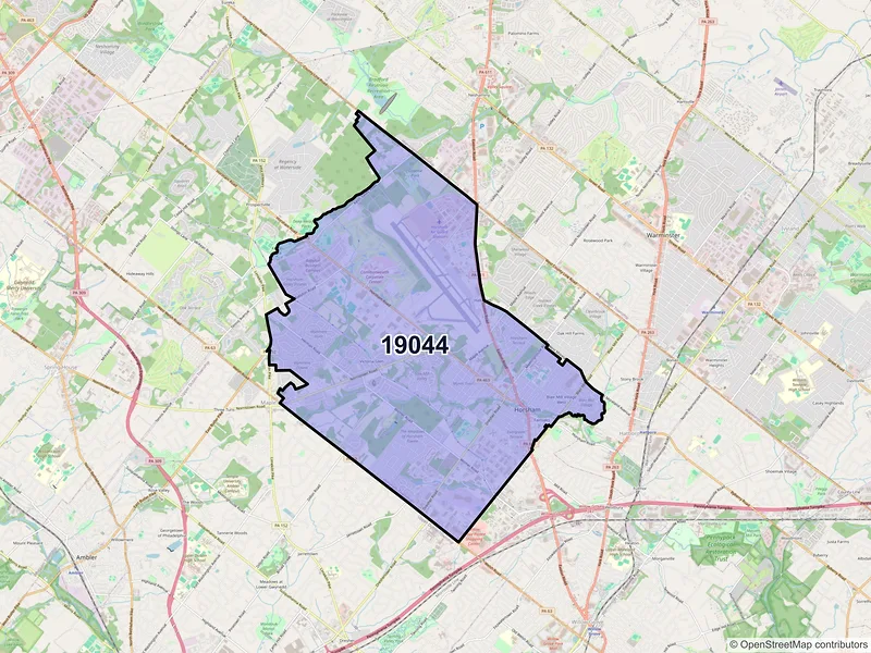 Map of Horsham, Pennsylvania and ZIP codes
