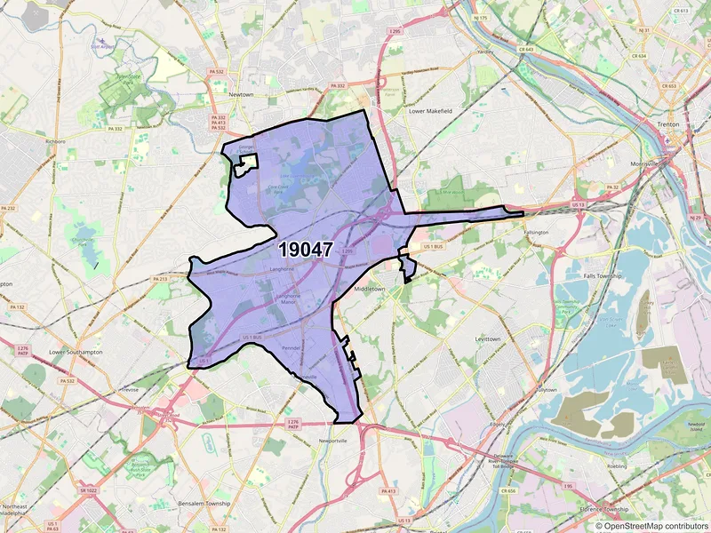 Map of ZIP Code 19047 — Langhorne, PA
