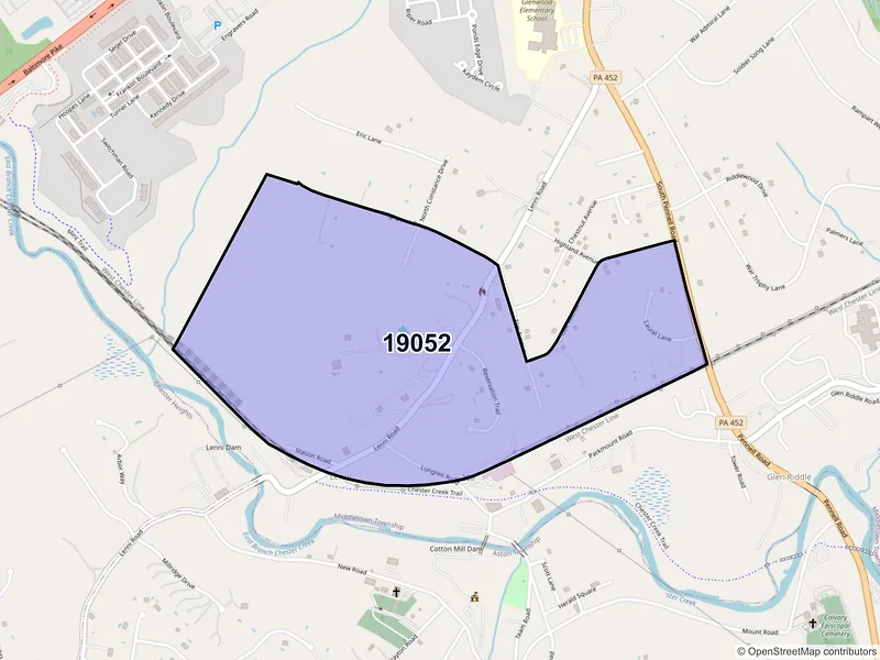 Map of Lenni, Pennsylvania and ZIP codes