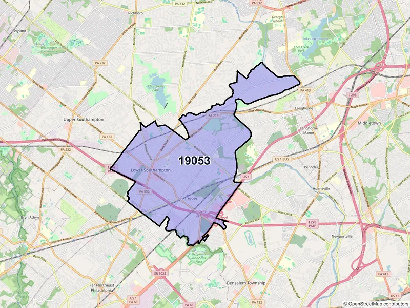 Map of ZIP Code 19053 — Feasterville Trevose, PA