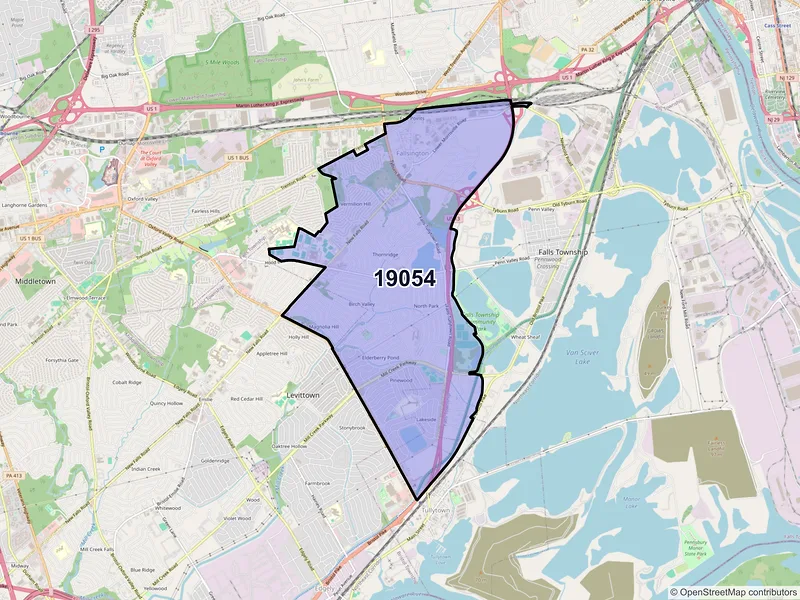 Map of ZIP Code 19054 — Levittown, PA