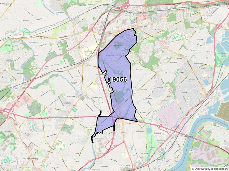 Map of ZIP Code 19056 — Levittown, PA