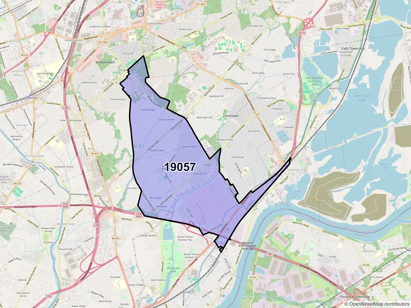 Map of ZIP Code 19057 — Levittown, PA