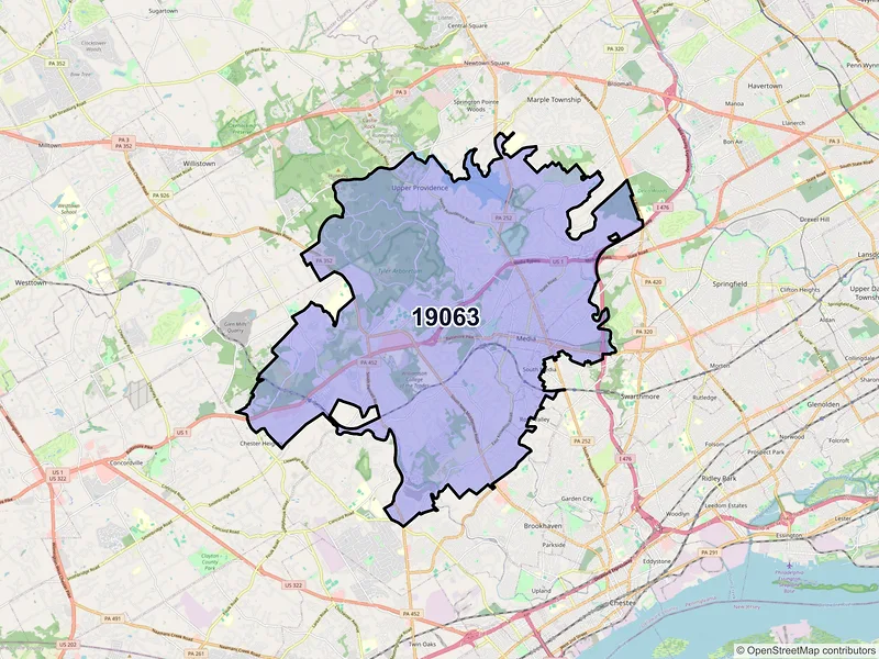 Map of ZIP Code 19063 — Media, PA