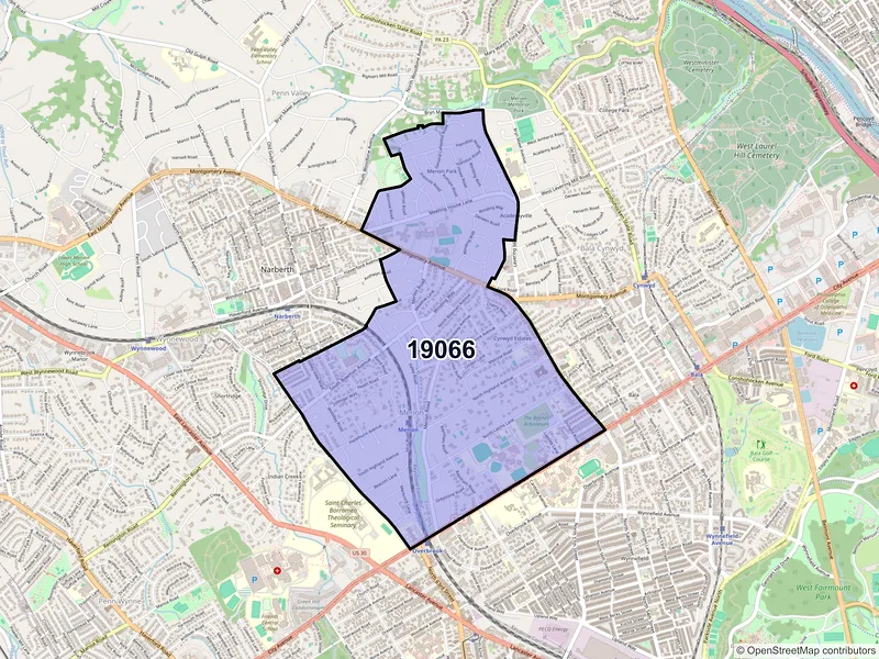 Map of Merion Station, Pennsylvania and ZIP codes