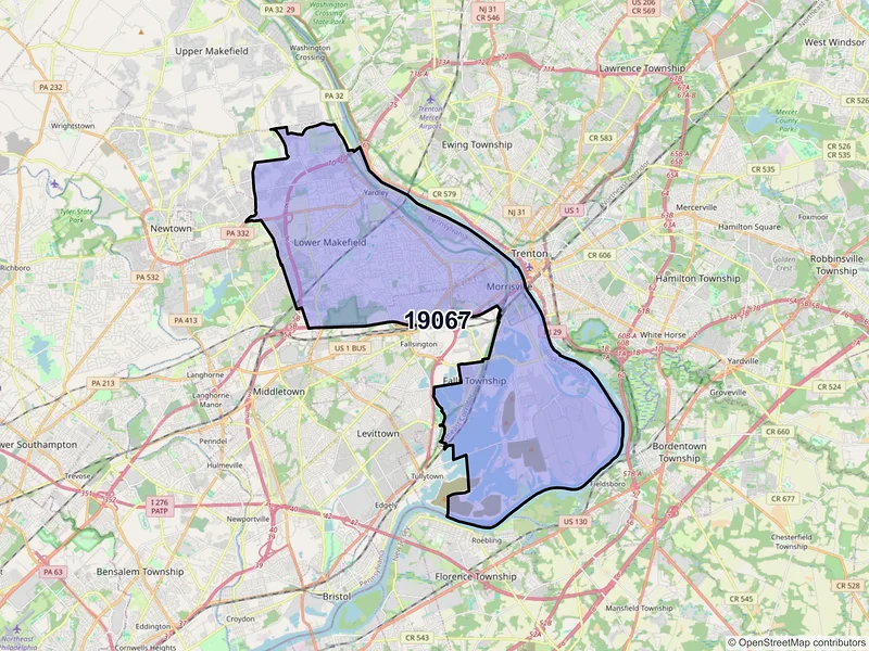 Map of ZIP Code 19067 — Morrisville, PA