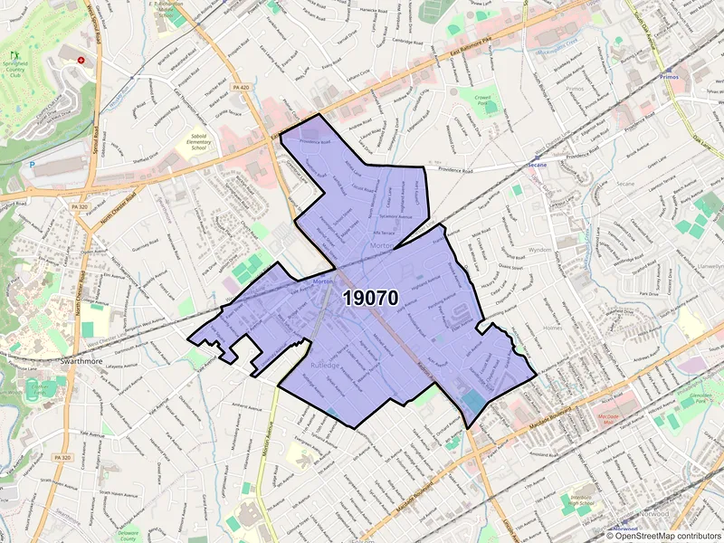 Map of Morton, Pennsylvania and ZIP codes