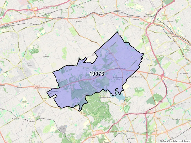 Map of ZIP Code 19073 — Newtown Square, PA