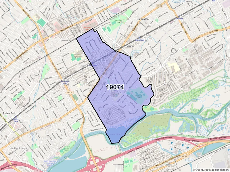 Map of ZIP Code 19074 — Norwood, PA