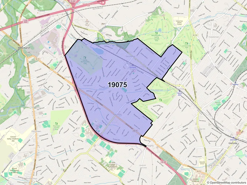 Map of ZIP Code 19075 — Oreland, PA