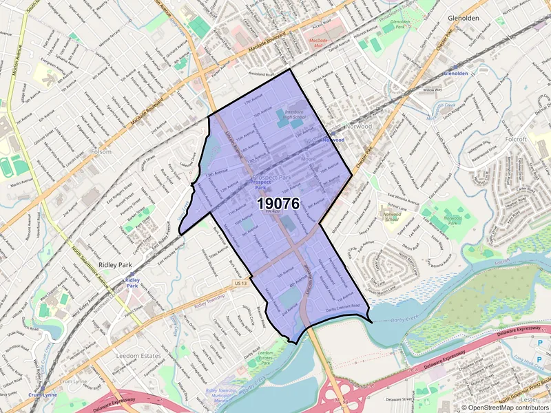 Map of ZIP Code 19076 — Prospect Park, PA