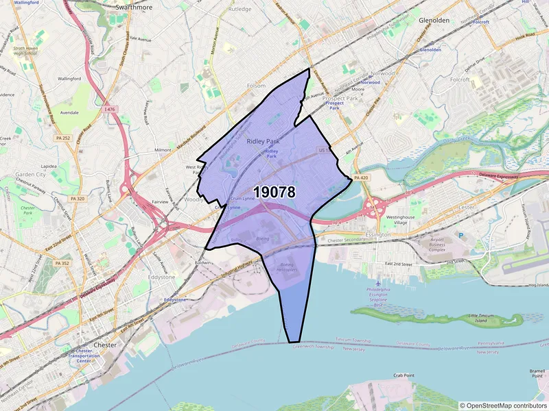Map of ZIP Code 19078 — Ridley Park, PA