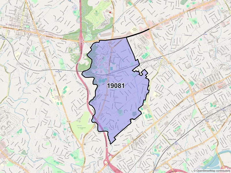 Map of ZIP Code 19081 — Swarthmore, PA