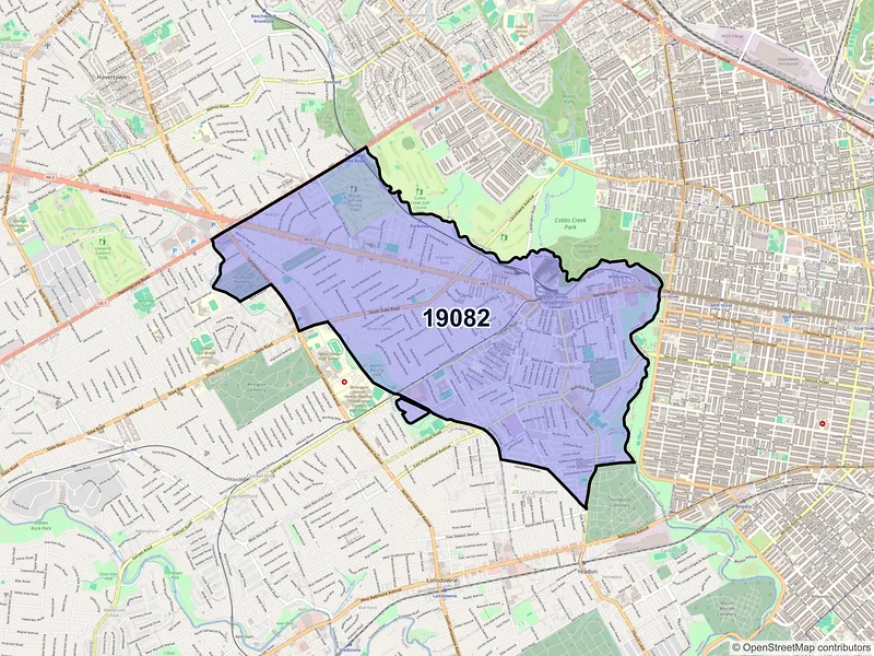 Map of ZIP Code 19082 — Upper Darby, PA