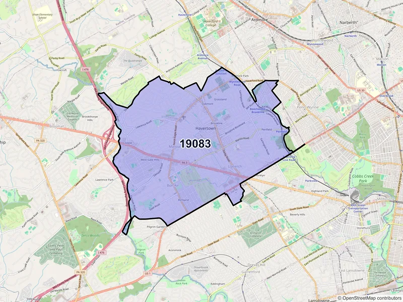 Map of Havertown, Pennsylvania and ZIP codes