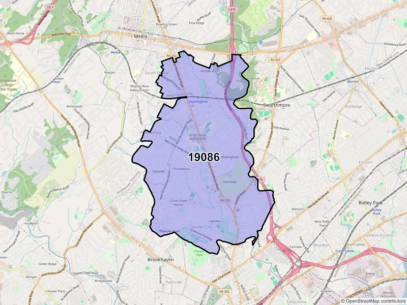 Map of ZIP Code 19086 — Wallingford, PA