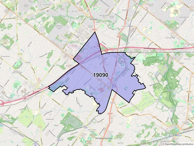 Map of ZIP Code 19090 — Willow Grove, PA