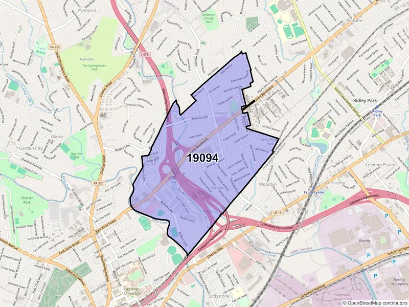 Map of ZIP Code 19094 — Woodlyn, PA