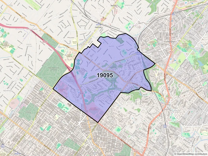 Map of ZIP Code 19095 — Wyncote, PA