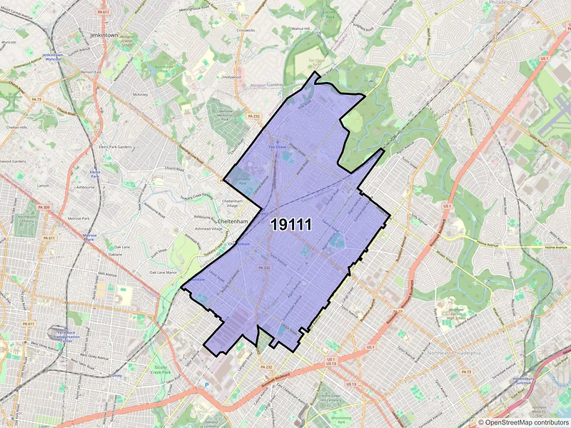 Map of ZIP Code 19111 — Philadelphia, PA