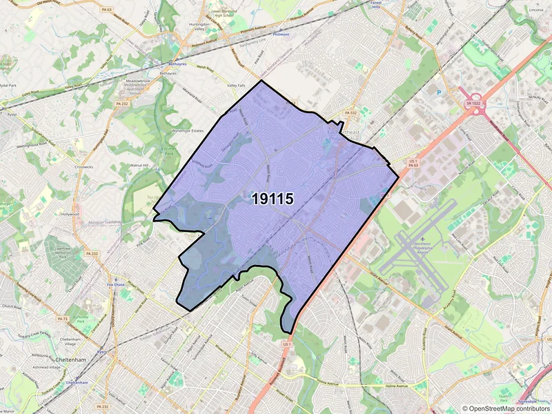 Map of ZIP Code 19115 — Philadelphia, PA