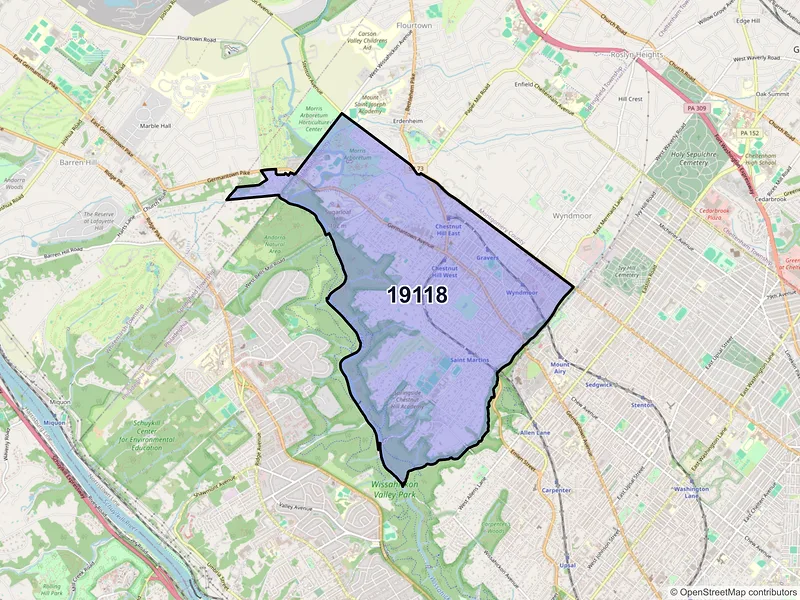 Map of ZIP Code 19118 — Philadelphia, PA