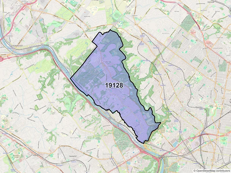 Map of ZIP Code 19128 — Philadelphia, PA