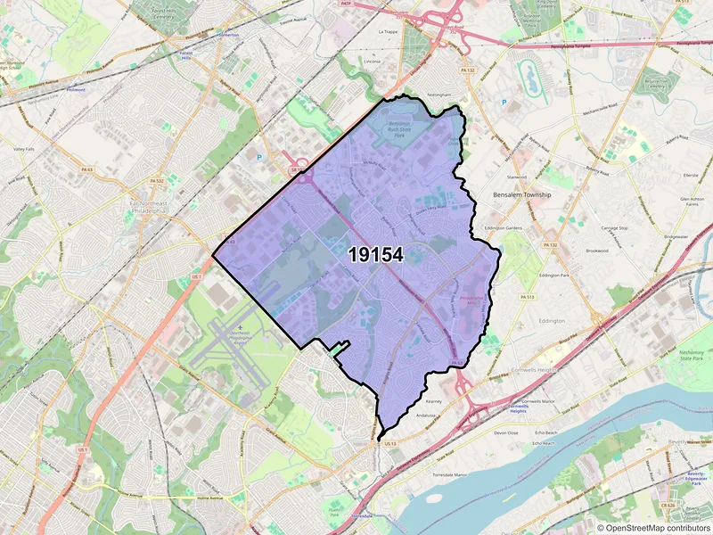 Map of ZIP Code 19154 — Philadelphia, PA