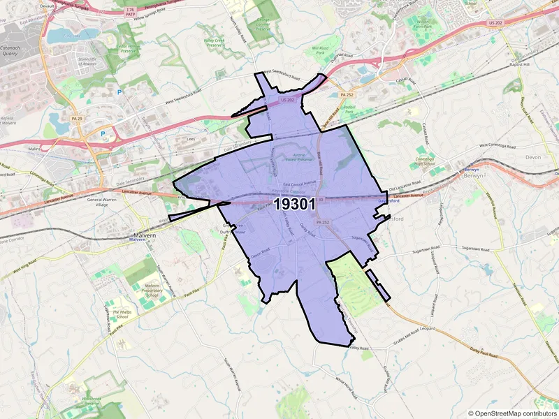 Map of Paoli, Pennsylvania and ZIP codes