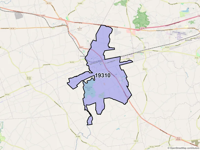 Map of ZIP Code 19310 — Atglen, PA